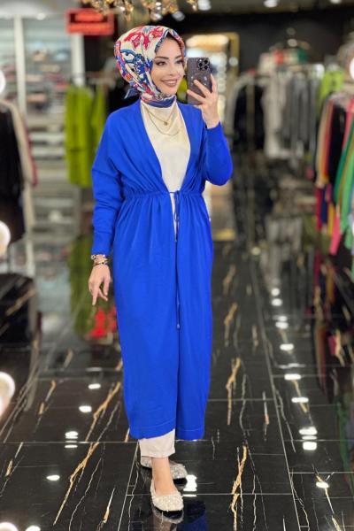 160 Önü Bağlamalı Uzun Merserize Hırka Saks