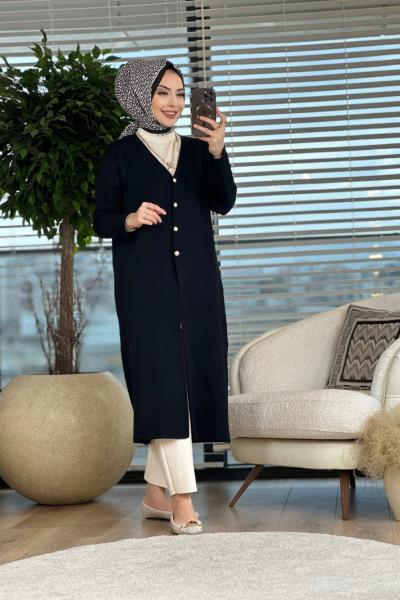 162 Dolu İğne Uzun Hırka Siyah