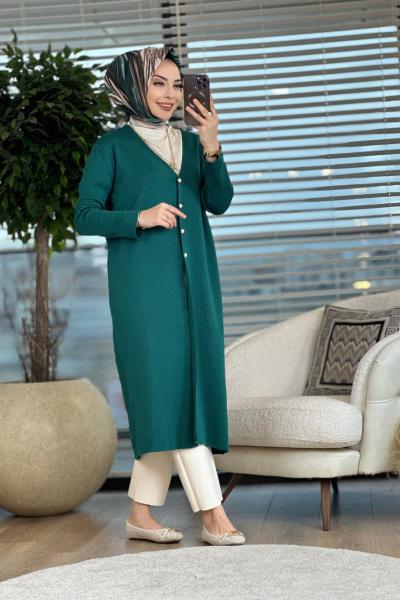 162 Dolu İğne Uzun Hırka Zümrüt