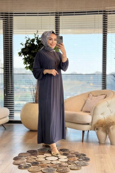 1620 Piliseli Balon Kol Elbise Antrasit