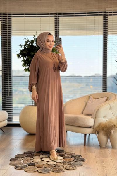 1620 Piliseli Balon Kol Elbise Latte