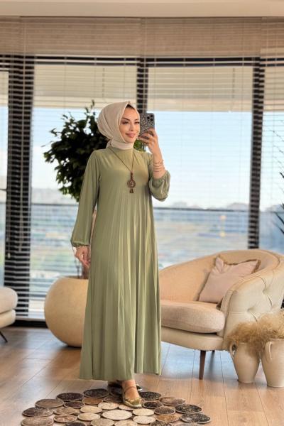 1620 Piliseli Balon Kol Elbise Çağla