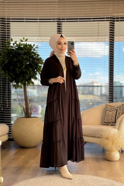 16215 Yanları Şifon Parçalı Kap Kahve