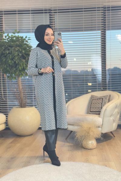 163 Desenli Fendi Hırka Siyah