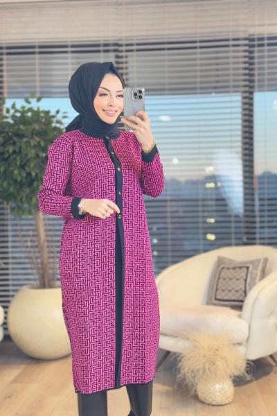 163 Desenli Fendi Hırka Fuşya