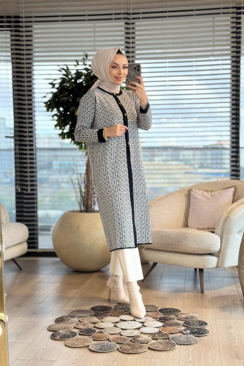 163 Desenli Fendi Hırka Siyah