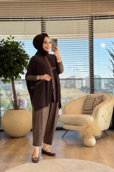 16423 Ön Parça Dikişli Takım Kahve