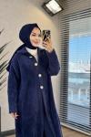 165 Kendinden Desenli Uzun Angora Kaban Lacivert