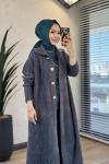 165 Kendinden Desenli Uzun Angora Kaban Antrasit