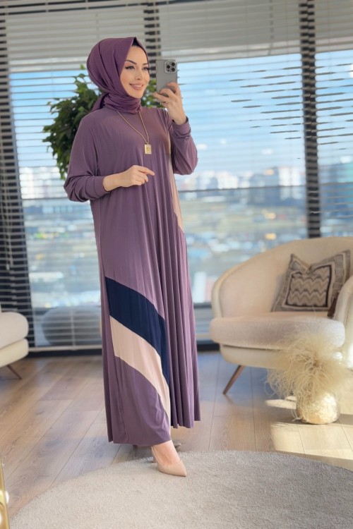 1675 Pliseli Renkli Elbise Gül