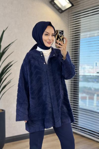 171 Angora V Desenli Kısa Hırka Lacivert
