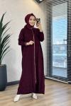 172 Kendinden Desenli Fermuarlı Ferace Bordo