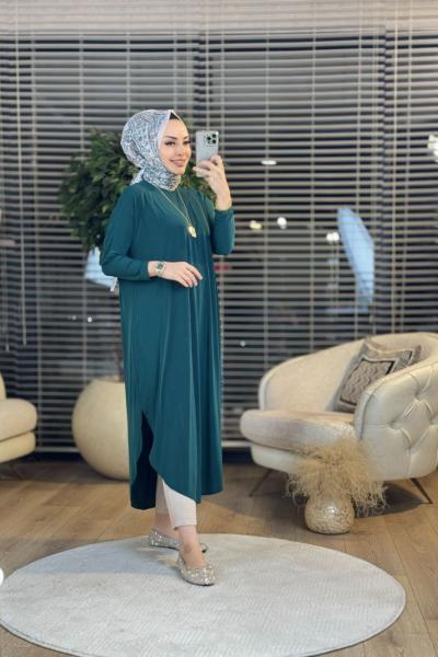 1735 Sandy Yarasa Kol Tunik Zümrüt