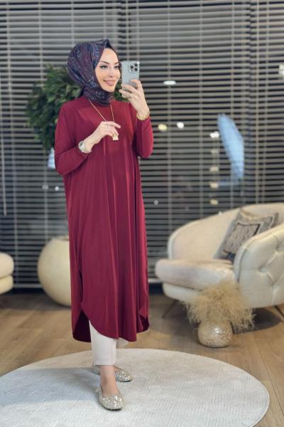 1735 Sandy Yarasa Kol Tunik Bordo