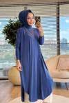 1735 Sandy Yarasa Kol Tunik İndigo