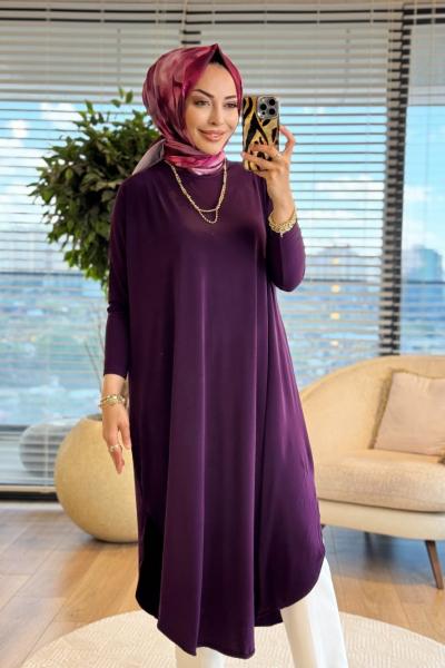 1735 Sandy Yarasa Kol Tunik Mor