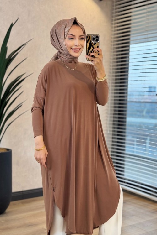 1735 Sandy Yarasa Kol Tunik Latte