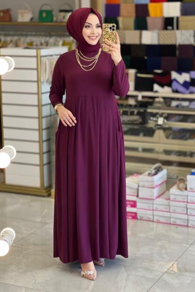 1813 Cepli Büyük Beden Sendy Elbise Mürdüm