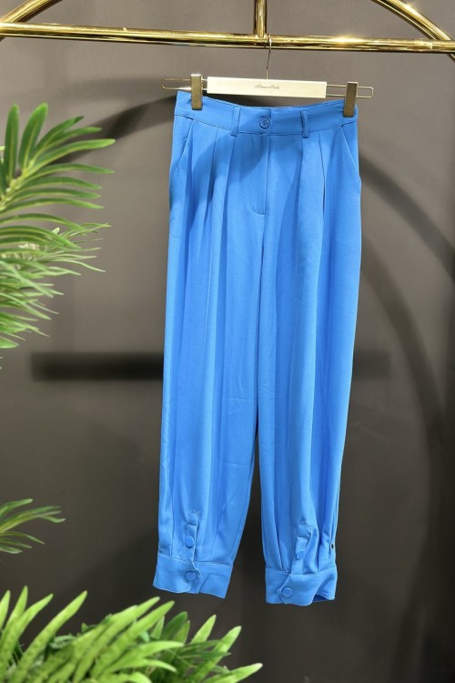 18160 Paçası 2 Çıtçıtlı Pantolon Mavi