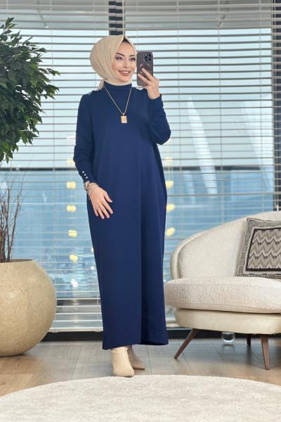 182 Omuzu İnci İşli Triko Elbise Lacivert