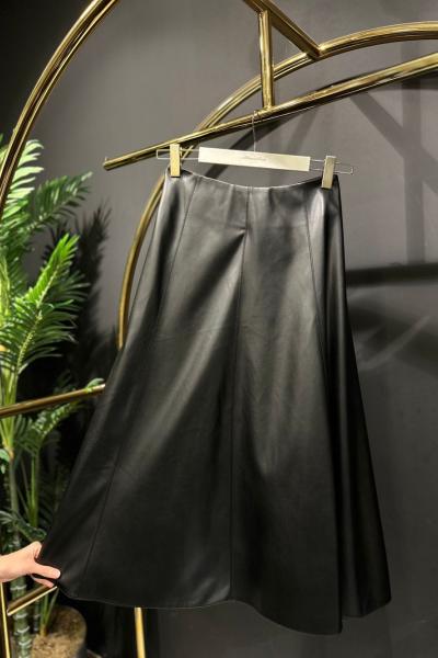 18203 Deri Çan Etek Siyah