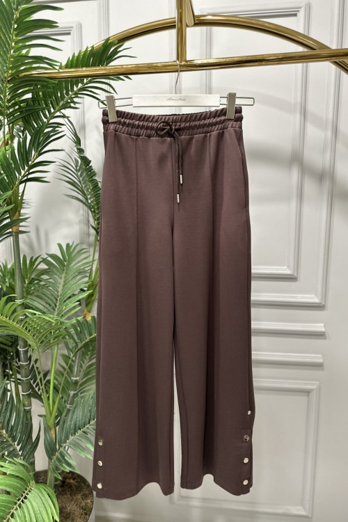 18222 Osyho Paçası Çıtçıtlı Pantolon Kahve