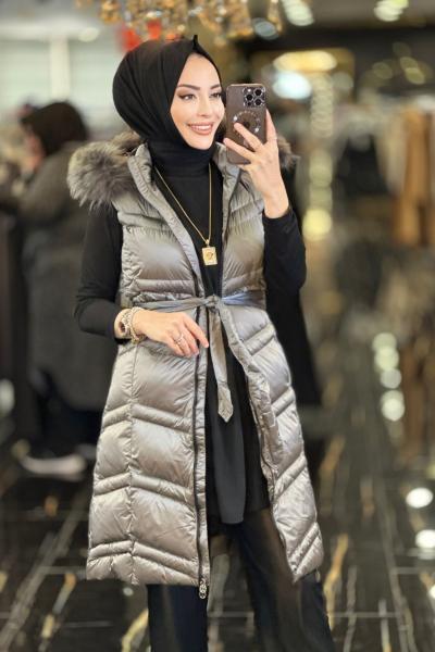 18273 Napoli Kapş.Kürklü Şişme Yelek Gri