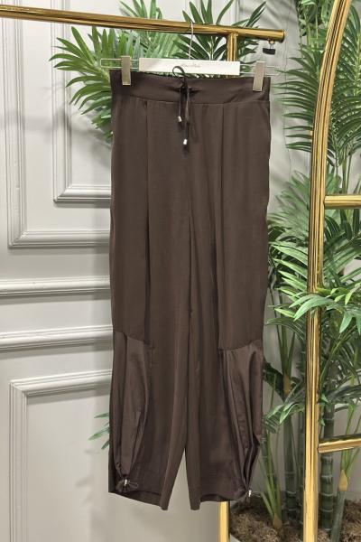 18287 Paçası Parça Ve Lastik Geçmeli Pantolon Kahve