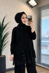 186 Yaka Ve Eteği İnci Ve Dantelli Triko Takım Siyah