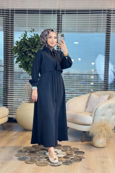 1902 Linda Gizli Patlı Elbise Siyah