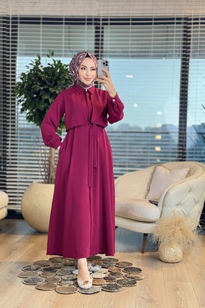 1902 Linda Gizli Patlı Elbise Bordo