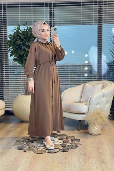 1902 Linda Gizli Patlı Elbise Kahve