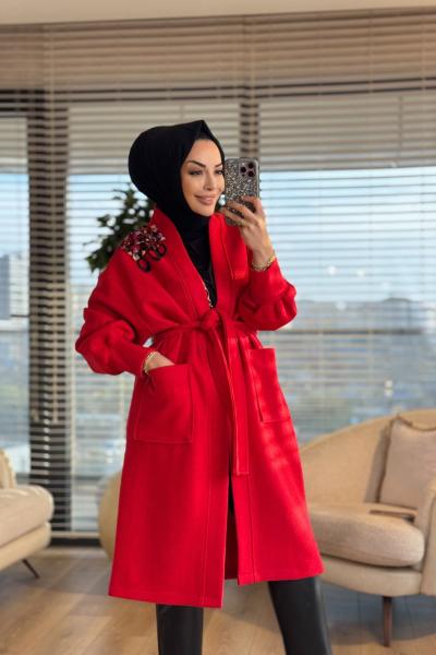 2002 Pullu Kaşe Kaban Kırmızı