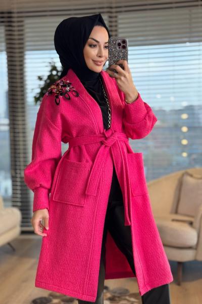 2002 Pullu Kaşe Kaban Fuşya