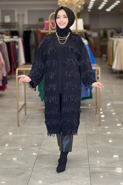 20066 Saçak Hırka Siyah