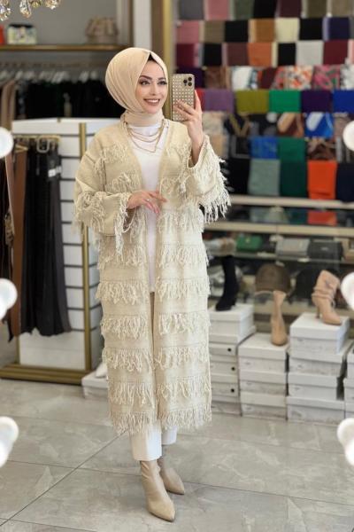 20066 Saçak Hırka Bej