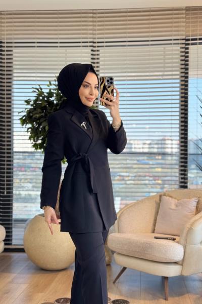 2016 Yandan Bağlamalı Ceketli Takım Siyah