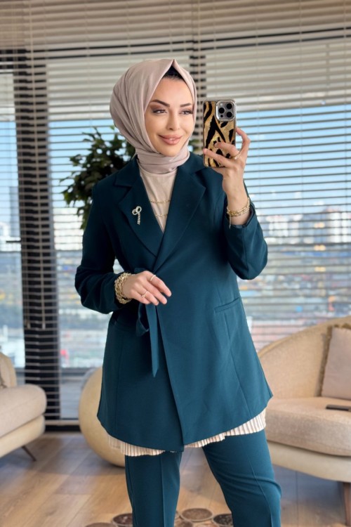 2016 Yandan Bağlamalı Ceketli Takım Zümrüt