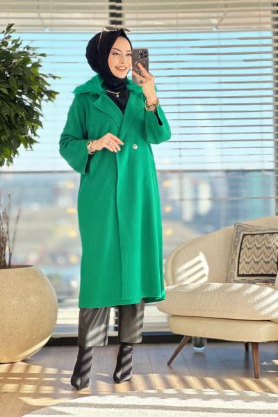 20224 Yakası Kürklü Uzun Hırka Benetton