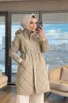 2024 Kapitone Kapş.Kürk Uzun Kaban Koyu Bej
