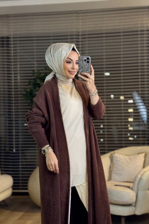 2025 Saçak Uzun Hırka Kahve