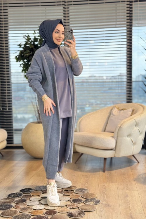 2025 Saçak Uzun Hırka Antrasit