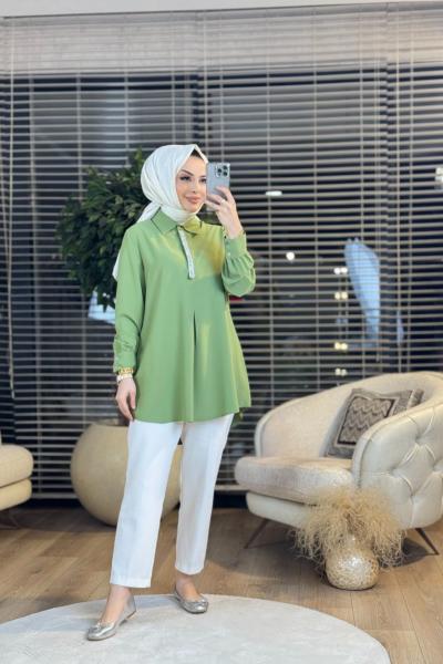 2039 Patı Taş Baskılı Gömlek Yeşil