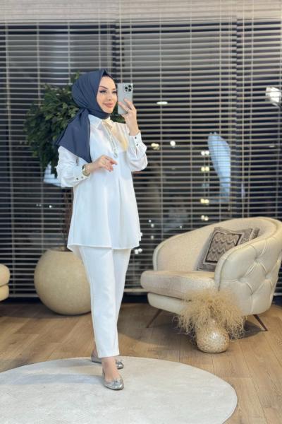 2039 Patı Taş Baskılı Gömlek Ekru