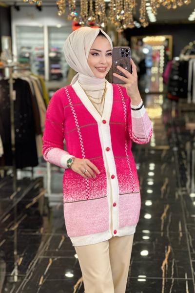 20454 Sim Detaylı Düğmeli Hırka Ekru