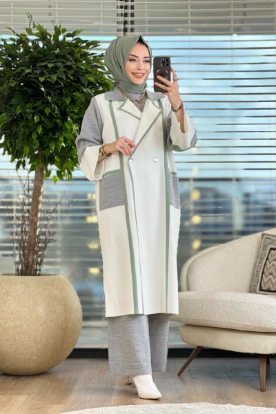 20524 Ön Cepli Ve Şerit Detaylı 3lü Triko Pantolon Takım Gri