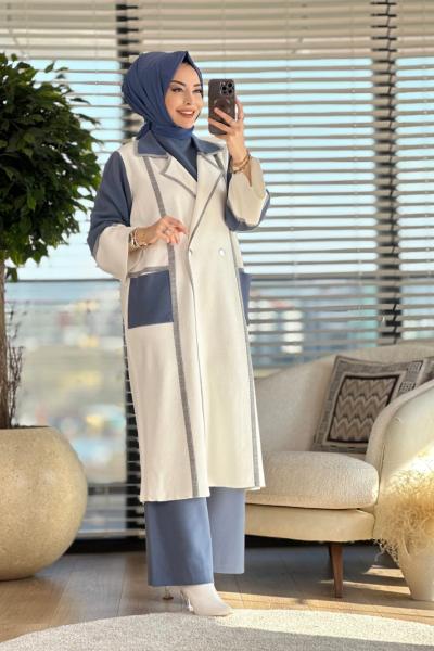 20524 Ön Cepli Ve Şerit Detaylı 3lü Triko Pantolon Takım İndigo