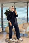 20601 Ön Kol Pantolon Yanı Parçalı Takım Siyah