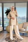 20601 Ön Kol Pantolon Yanı Parçalı Takım Bej