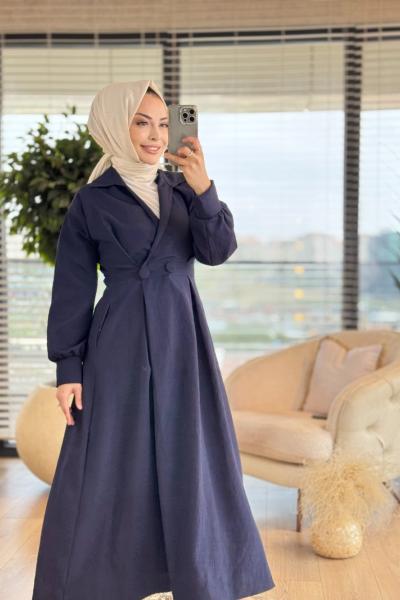 20674 Ön İki Düğmeli Elbise Lacivert